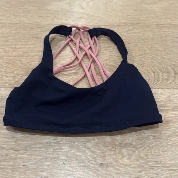 Lululemon Free to Be Wild Bra navy with pink straps size 2 - Picture 1 of 3